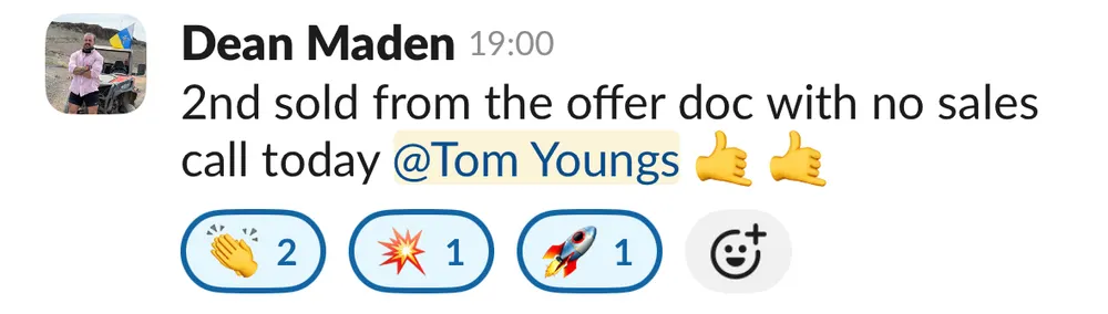 Dean Maden: second sale from the offer doc with no sales call