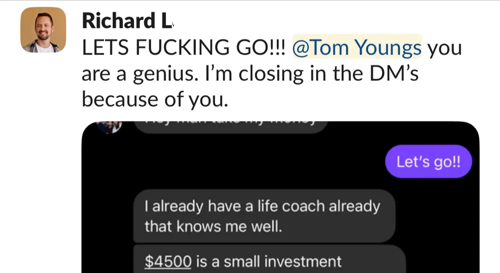 Richard Low: closing in the DMs, $4,500 take-my-money moment