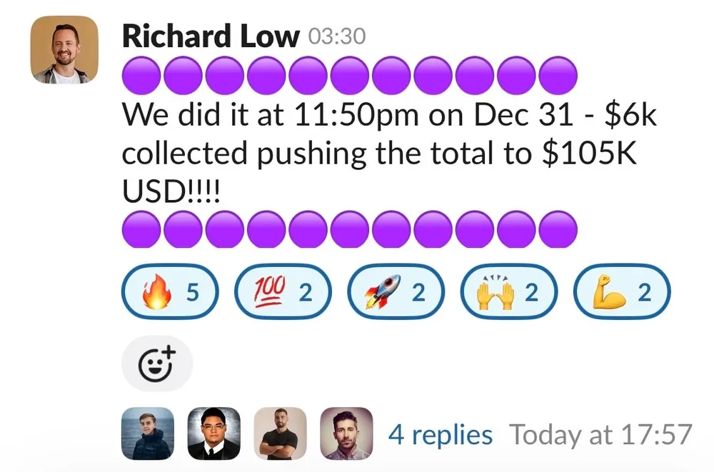 Richard Low: $105k collected by New Year's Eve