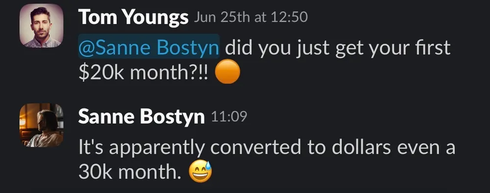 Sanne Bostyn: first $20k month converted to a $30k month