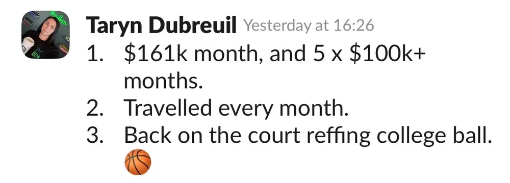 Taryn Dubreuil: $161k month and five $100k+ months