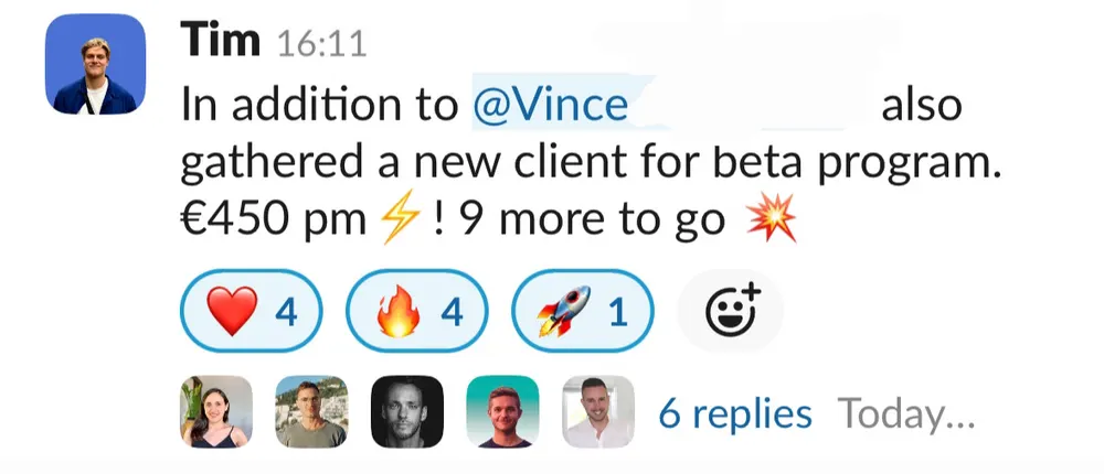 Tim: new €450/month client gathered for the beta program